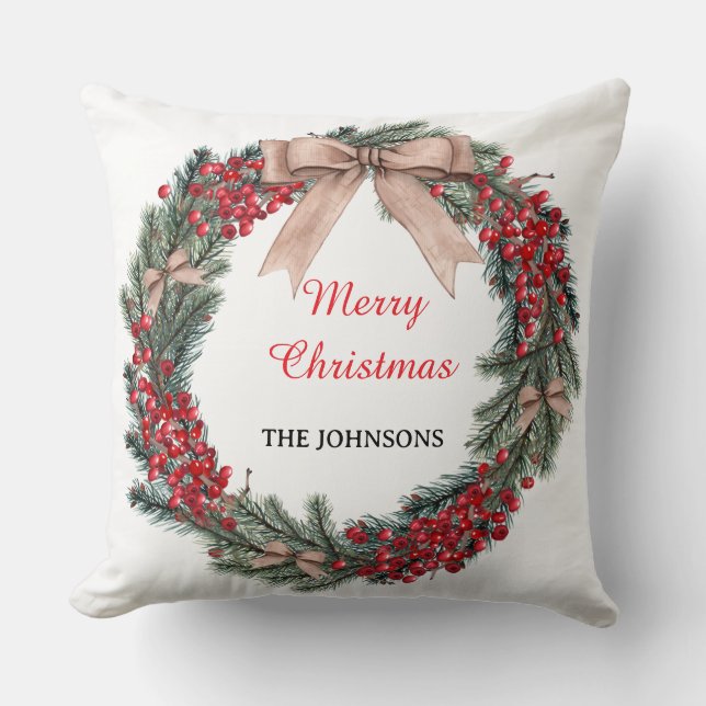 Merry Christmas Wreath Throw Pillow  Kussen (Voorkant)