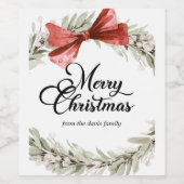 Merry Christmas Wreath Wijn Etiket (Enkel label)