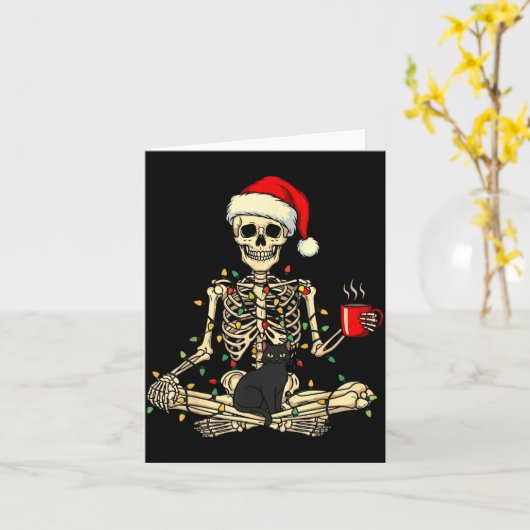 Merry Christmas Xmas Skull Skeleton Funny Matching Kaart (Gele Bloem)