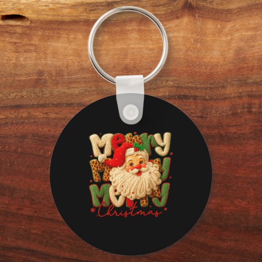 Merry Christmas Xmas Vibes Santa Latch Hook Yarn C Sleutelhanger (Voorkant)