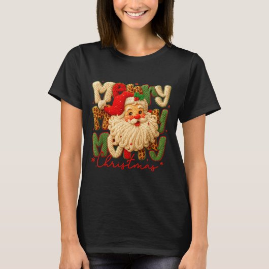 Merry Christmas Xmas Vibes Santa Latch Hook Yarn C T-shirt (Voorkant)