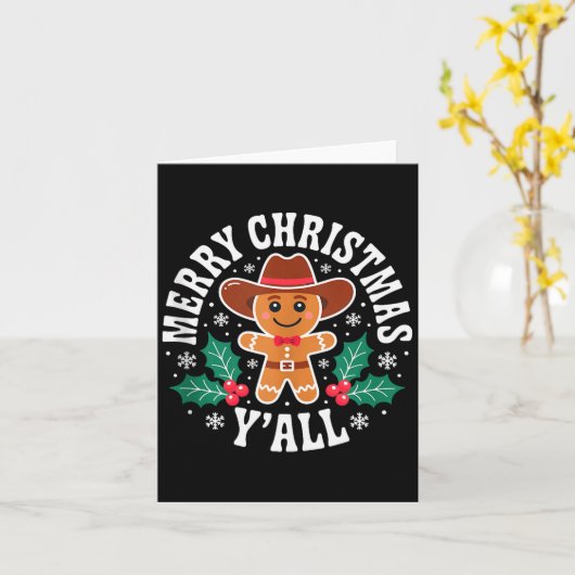 Merry Christmas Yall Gingerbread Cowboy Howdy West Kaart (Gele Bloem)
