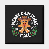 Merry Christmas Yall Gingerbread Cowboy Howdy West Magneet (Voorkant)