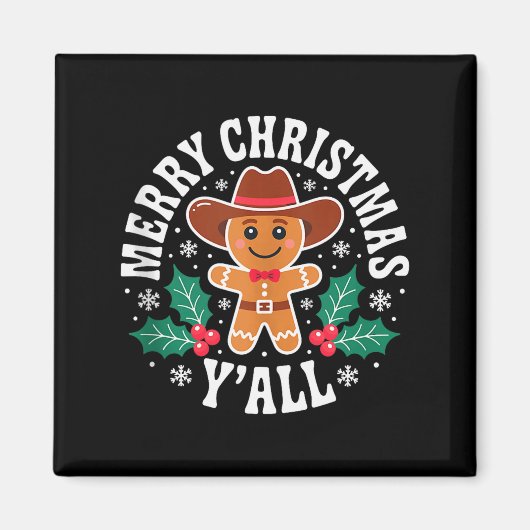 Merry Christmas Yall Gingerbread Cowboy Howdy West Magneet (Voorkant)