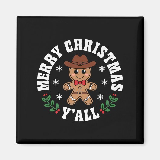 Merry Christmas Yall Gingerbread Cowboy Howdy West Magneet (Voorkant)