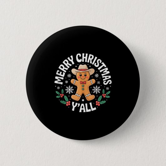 Merry Christmas Yall Gingerbread Cowboy Howdy West Ronde Button 5,7 Cm (Voorkant)