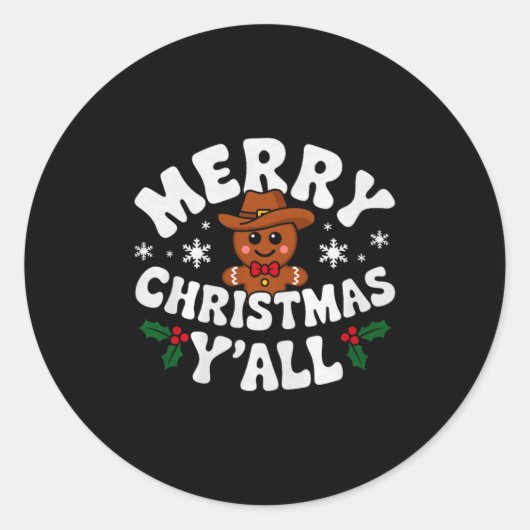 Merry Christmas Yall Gingerbread Cowboy Howdy West Ronde Sticker (Voorkant)