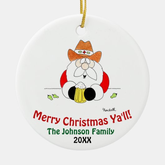 Merry Christmas Ya'll Santa Christmas Ornament (Voorkant)