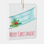 Merry Christmask Blue Face Masker Keramisch Ornament (Rechts)