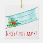 Merry Christmask Blue Face Masker Keramisch Ornament (Achterkant)