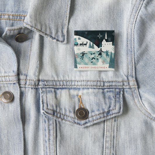 Merry Christmastime Skating Scene Vierkante Button 5,1 Cm (In situ)