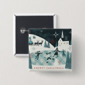 Merry Christmastime Skating Scene Vierkante Button 5,1 Cm (Voorkant /achterkant)