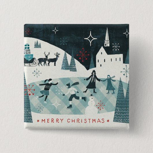 Merry Christmastime Skating Scene Vierkante Button 5,1 Cm (Voorkant)