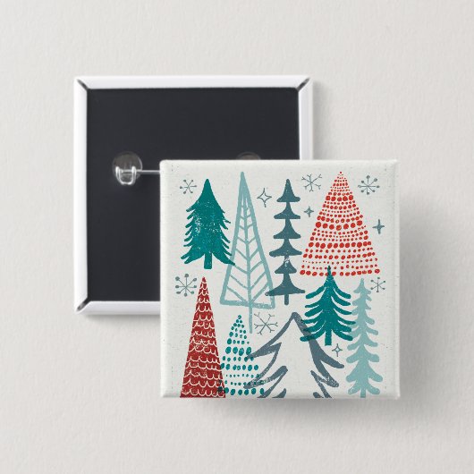 Merry Christmastime Trees Vierkante Button 5,1 Cm (Voorkant /achterkant)