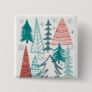 Merry Christmastime Trees Vierkante Button 5,1 Cm