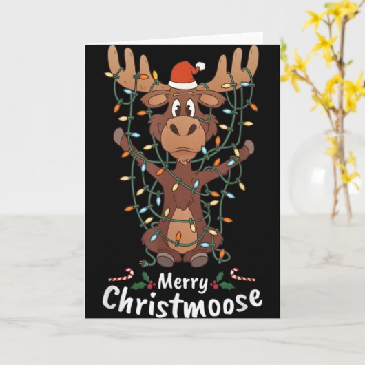 Merry Christmoose Christmas Moose Xmas Tree Lights Kaart (Gele Bloem)