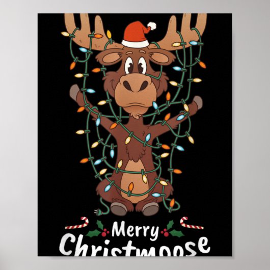 Merry Christmoose Christmas Moose Xmas Tree Lights Poster (Voorkant)