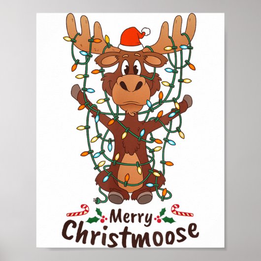 Merry Christmoose Christmas Moose Xmas Tree Lights Poster (Voorkant)