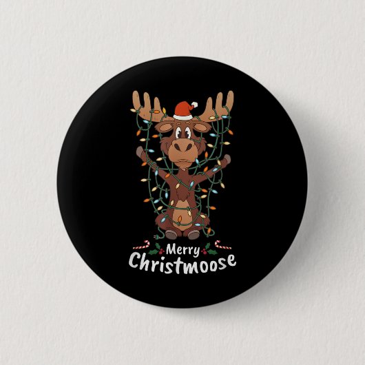 Merry Christmoose Christmas Moose Xmas Tree Lights Ronde Button 5,7 Cm (Voorkant)