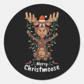 Merry Christmoose Christmas Moose Xmas Tree Lights Ronde Sticker (Voorkant)