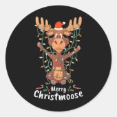 Merry Christmoose Christmas Moose Xmas Tree Lights Ronde Sticker (Voorkant)