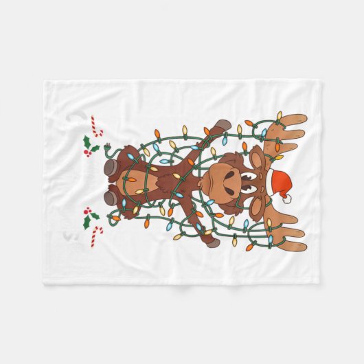 Merry Christmoose Christmas Mooses Xmas Tree Light Fleece Deken (Voorkant (Horizontaal))