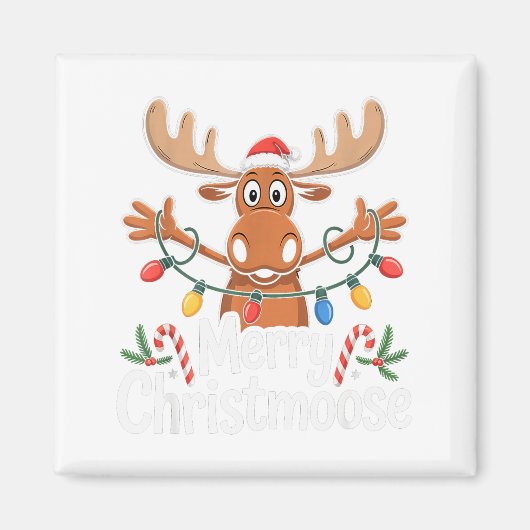 Merry Christmoose Christmas Tree Lights Santa Hat  Magneet (Voorkant)