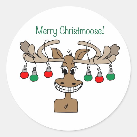 Merry Christmoose Festive Ronde Sticker (Voorkant)