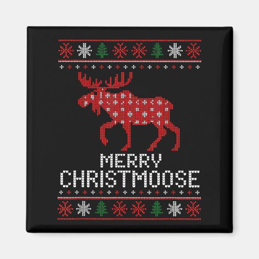 Merry Christmoose Funny Christmas Moose Sweater An Magneet (Voorkant)