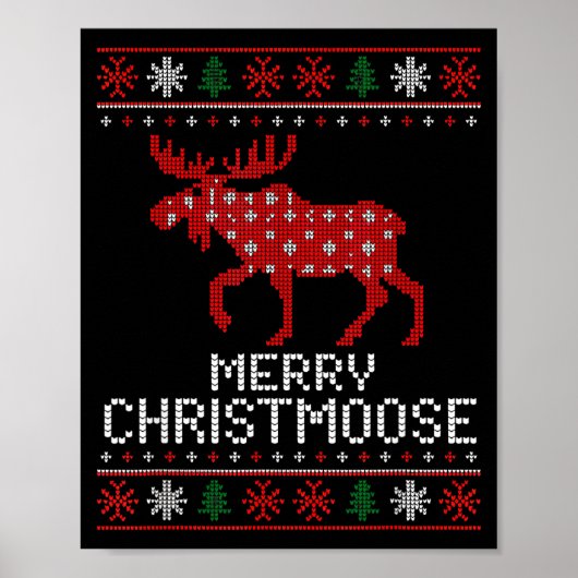 Merry Christmoose Funny Christmas Moose Sweater An Poster (Voorkant)