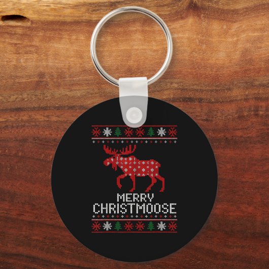 Merry Christmoose Funny Christmas Moose Sweater An Sleutelhanger (Voorkant)