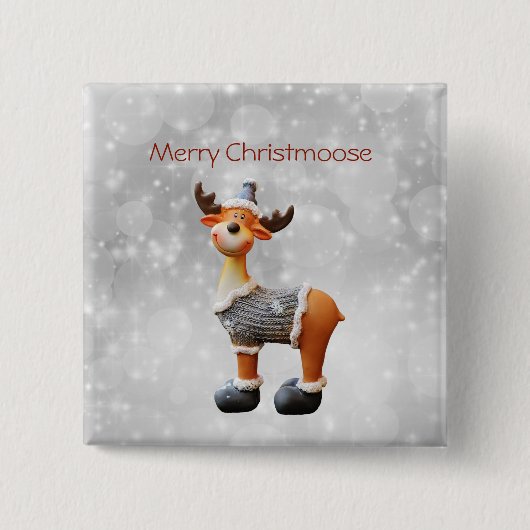 Merry Christmoose met een pet Vierkante Button 5,1 Cm (Voorkant)