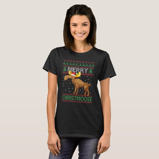 Merry Christmoose  Moose Ugly Christmas Sweater T-shirt (Voorkant volledig)