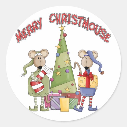 Merry Christmouse Ronde Sticker (Voorkant)