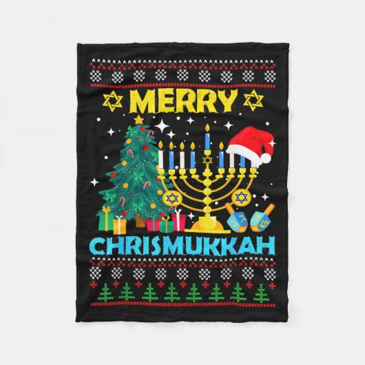 Merry Christmukkah Hanukkah Christmas Tree Xmas Fa Fleece Deken (Voorkant)