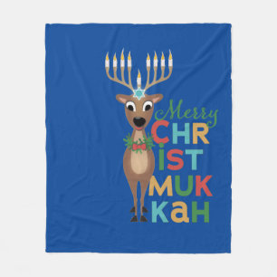 Merry Christmukkah Reindeer Fleece Deken