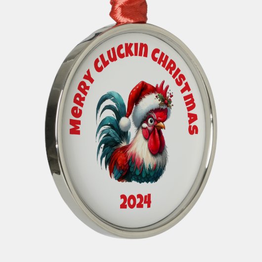 Merry Cluckin Christmas Metalen Ornament (Rechts)