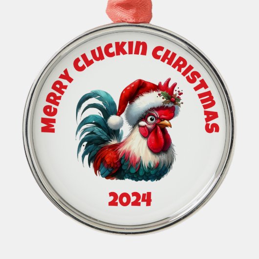 Merry Cluckin Christmas Metalen Ornament (Voorkant)