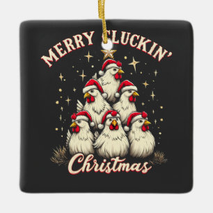Merry Clucking Christmas Funny Chicken Roosters Keramisch Ornament