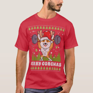 Merry Corgmas Corgi Dog Weightlift Ugly Christm T-shirt