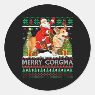 Merry Corgmas Funny Ugly Santa Riding Corgi Christ Ronde Sticker