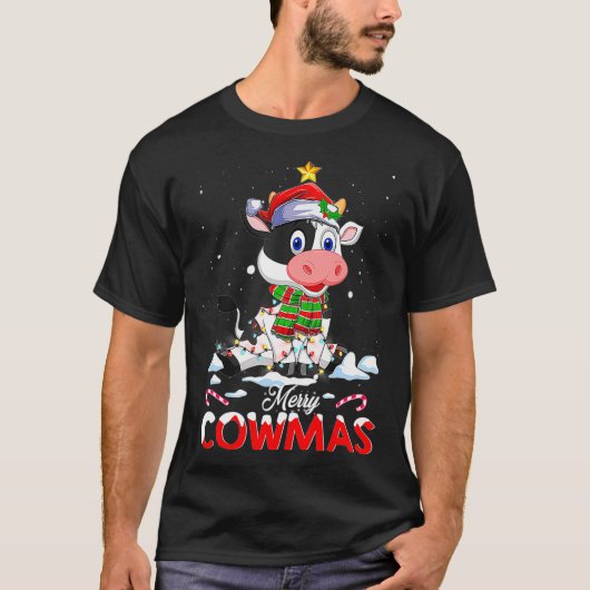 Merry Cowmas Funny Cow Santa Hat Christmas PJ's Xm T-shirt (Voorkant)