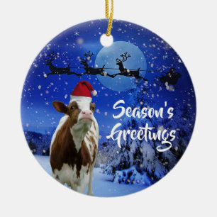 Merry Cowristmas Santa Koe Holiday Keramisch Ornament