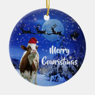 Merry Cowristmas Santa Koe Holiday Keramisch Ornament