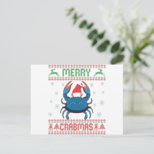 Merry Crabmas Funny Crab Ugly KerstSweater Briefkaart (Staand voorkant)