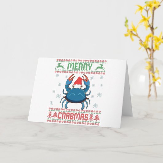 Merry Crabmas Funny Crab Ugly KerstSweater Kaart (Gele Bloem)
