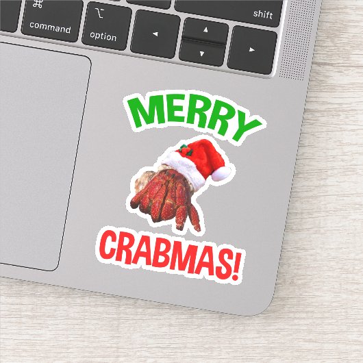 Merry Crabmas. Funny Kerstmis Hermit Crab Lover Sticker (Detail)