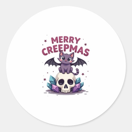 Merry Creepmas Cat Pastel Goth Christmas Skull T-S Ronde Sticker (Voorkant)