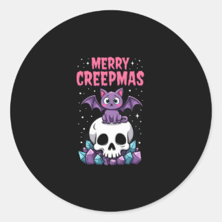 Merry Creepmas Cat Pastel Goth Christmas Skull T-S Ronde Sticker