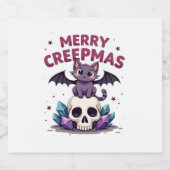 Merry Creepmas Cat Pastel Goth Christmas Skull T-S Sparkling Wijnetiket (Enkel label)